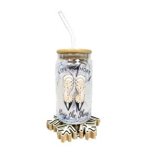 Fashion Art Glass Jar Tumbler with Straw-New